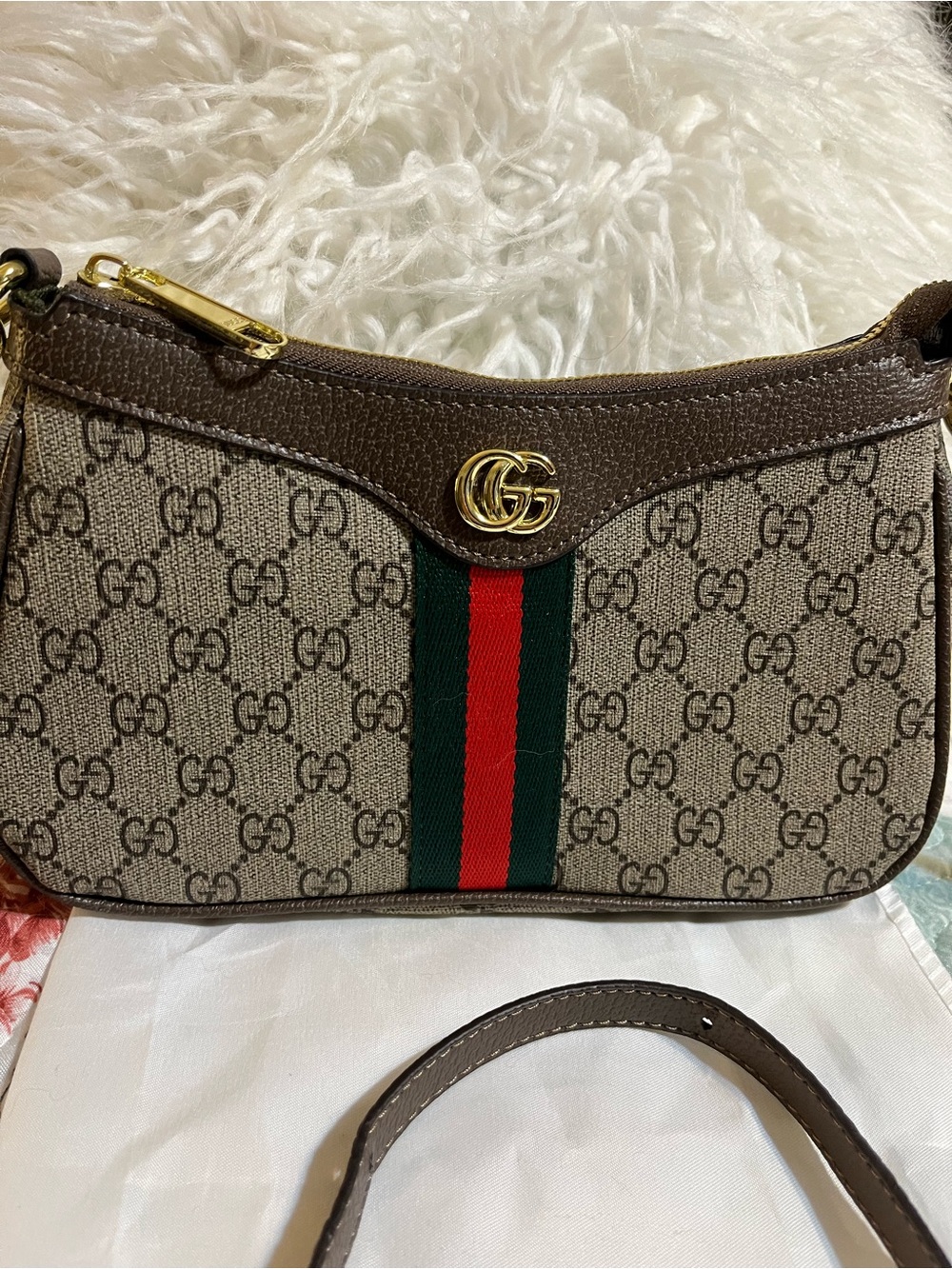 Source Unknown Brown GG Monogram Crossbody with Green-Red Stripe - Picture 2 of 5